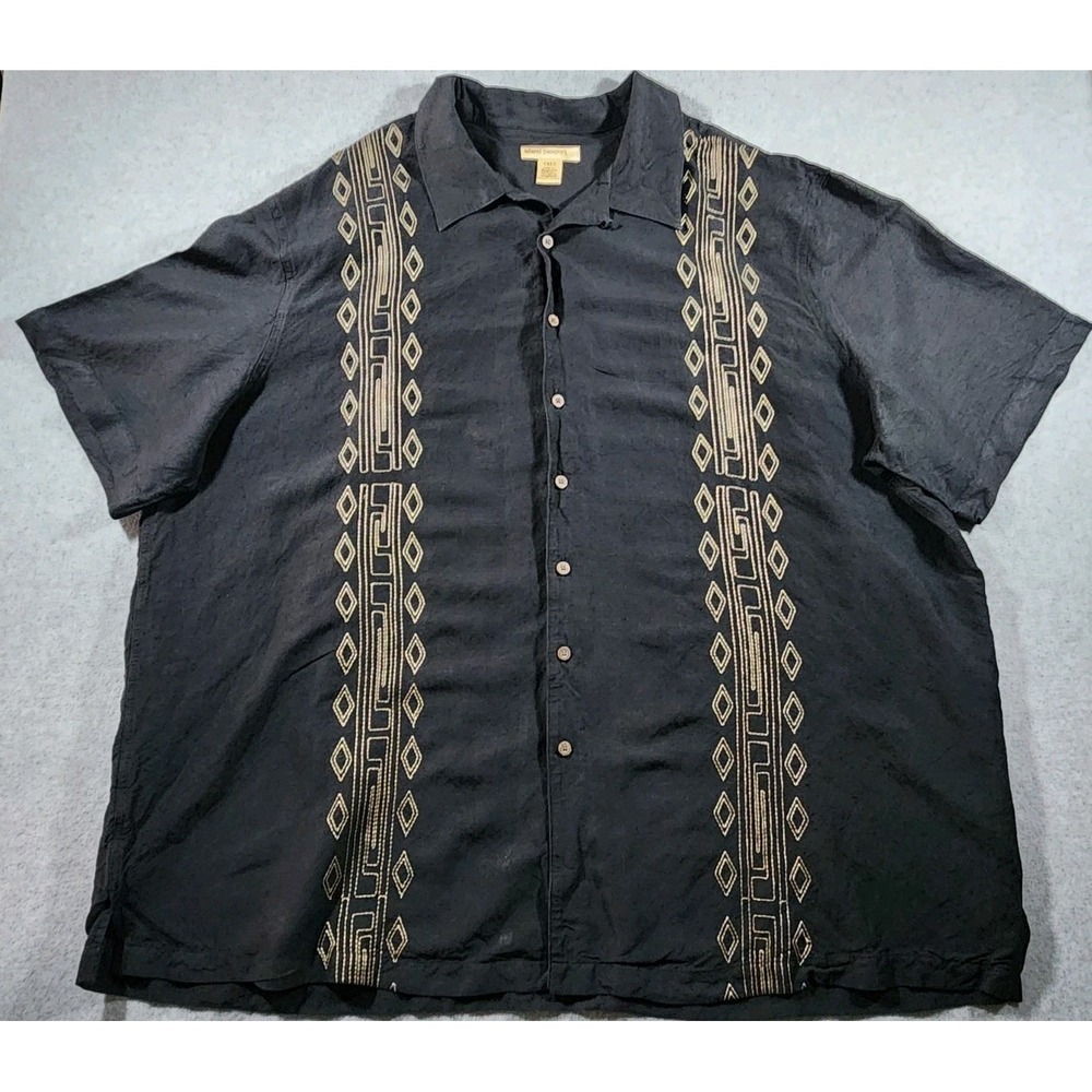 Island Passport Men's Black Shirt, Size 3XLT, Black, Embroidered, Button Up